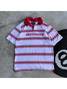 Y2K Vintage Abercrombie & Fitch Striped Spellout Polo